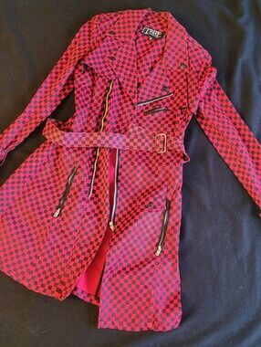 Vintage Y2K 00s Tripp NYC Red And Black Checkered Trenchcoat
